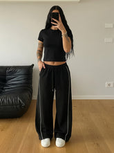 Cross Piping Loose Fit Trouser - Black