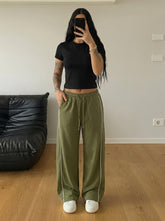 Cross Piping Loose Fit Trouser - Olive Green