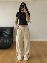 Cross Piping Loose Fit Trouser - Beige