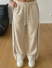 Cross Piping Loose Fit Trouser - Beige