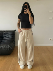Cross Piping Loose Fit Trouser - Beige