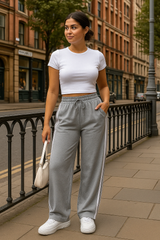 DOUBLE STRIPPED STRAIGHT LEG PANTS - Grey