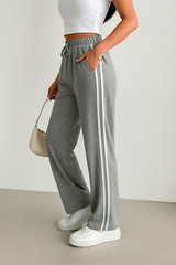 DOUBLE STRIPPED STRAIGHT LEG PANTS - Grey