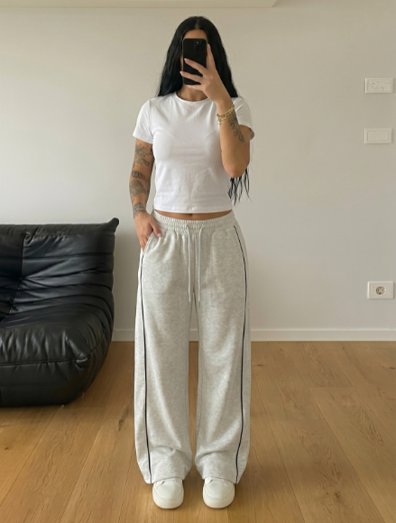 Cross Piping Loose Fit Trouser - Grey