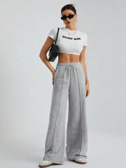 High-Waist Seam Front Wide-Leg Lounge Pants