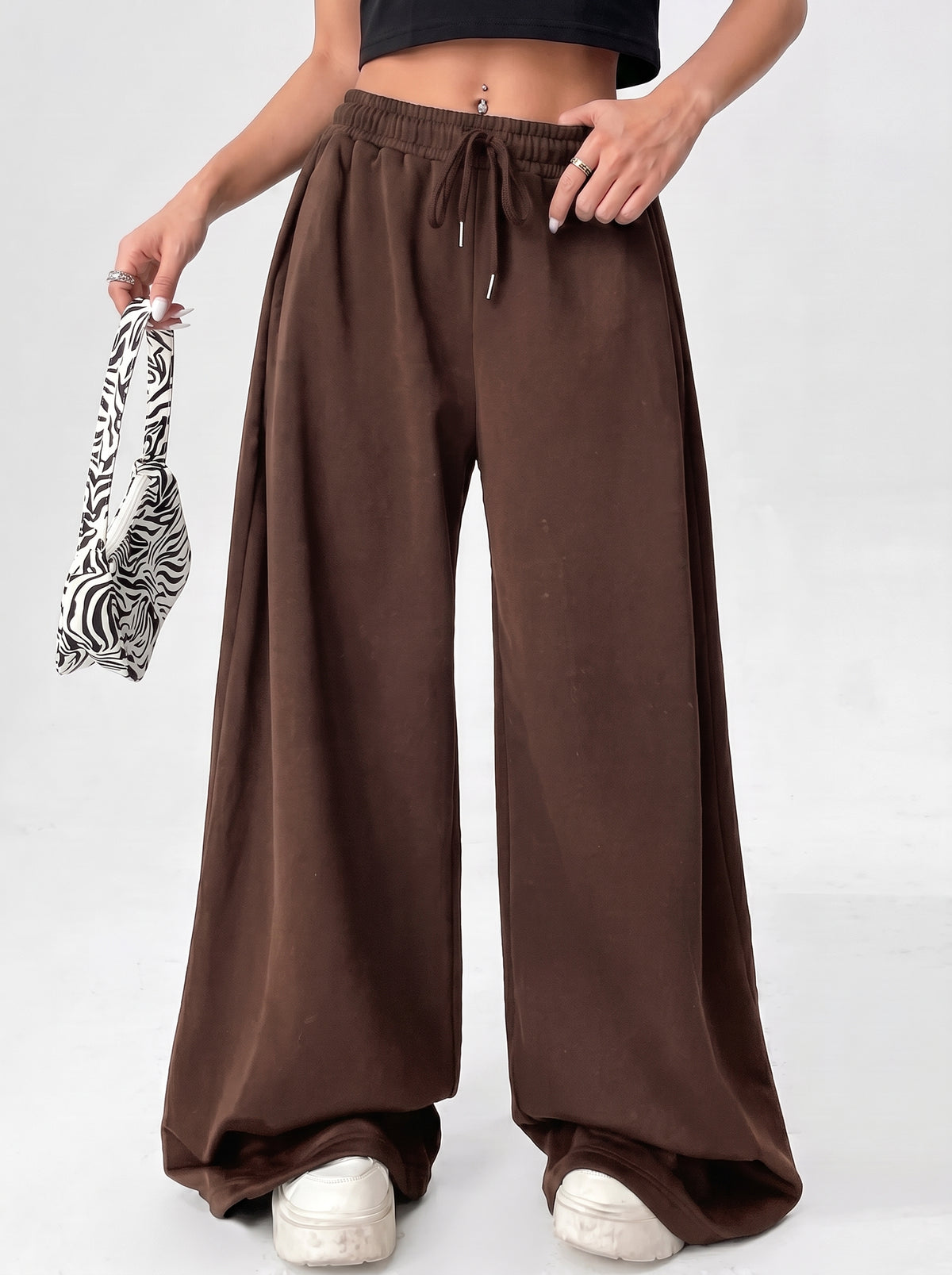 Wide leg loose fit Trouser -Brown