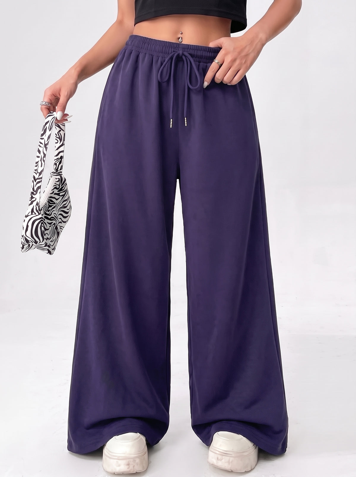Wide leg loose fit Trouser - Navy Blue