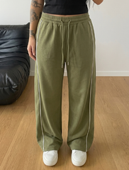 Cross Piping Loose Fit Trouser - Olive Green