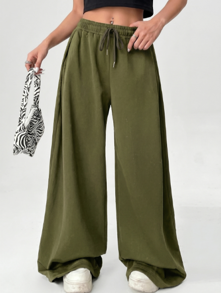 Wide leg loose fit Trouser - Olive Green