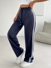 DOUBLE STRIPPED STRAIGHT LEG PANTS - BLUE
