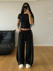 Cross Piping Loose Fit Trouser - Black