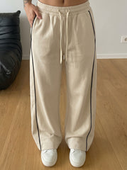 Cross Piping Loose Fit Trouser - Beige