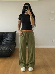 Cross Piping Loose Fit Trouser - Olive Green
