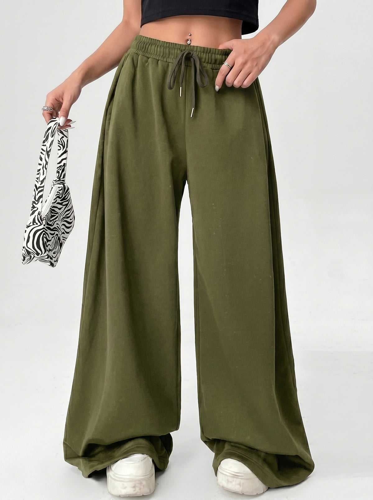 Wide leg loose fit Trouser - Olive Green