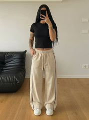 Cross Piping Loose Fit Trouser - Beige